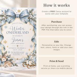 Blue Winter ONEderland First Birthday Invitation L186