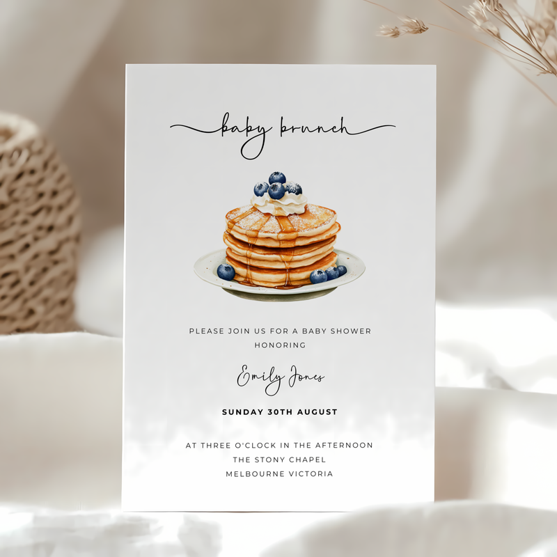Baby Shower Invitation - Blueberry Pancake Baby Brunch BS185