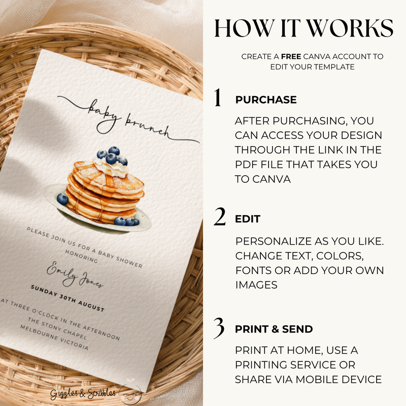 Baby Shower Invitation - Blueberry Pancake Baby Brunch BS185