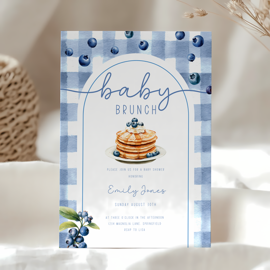 Baby Shower Invitation - Baby Brunch Blueberry Pancakes BS192