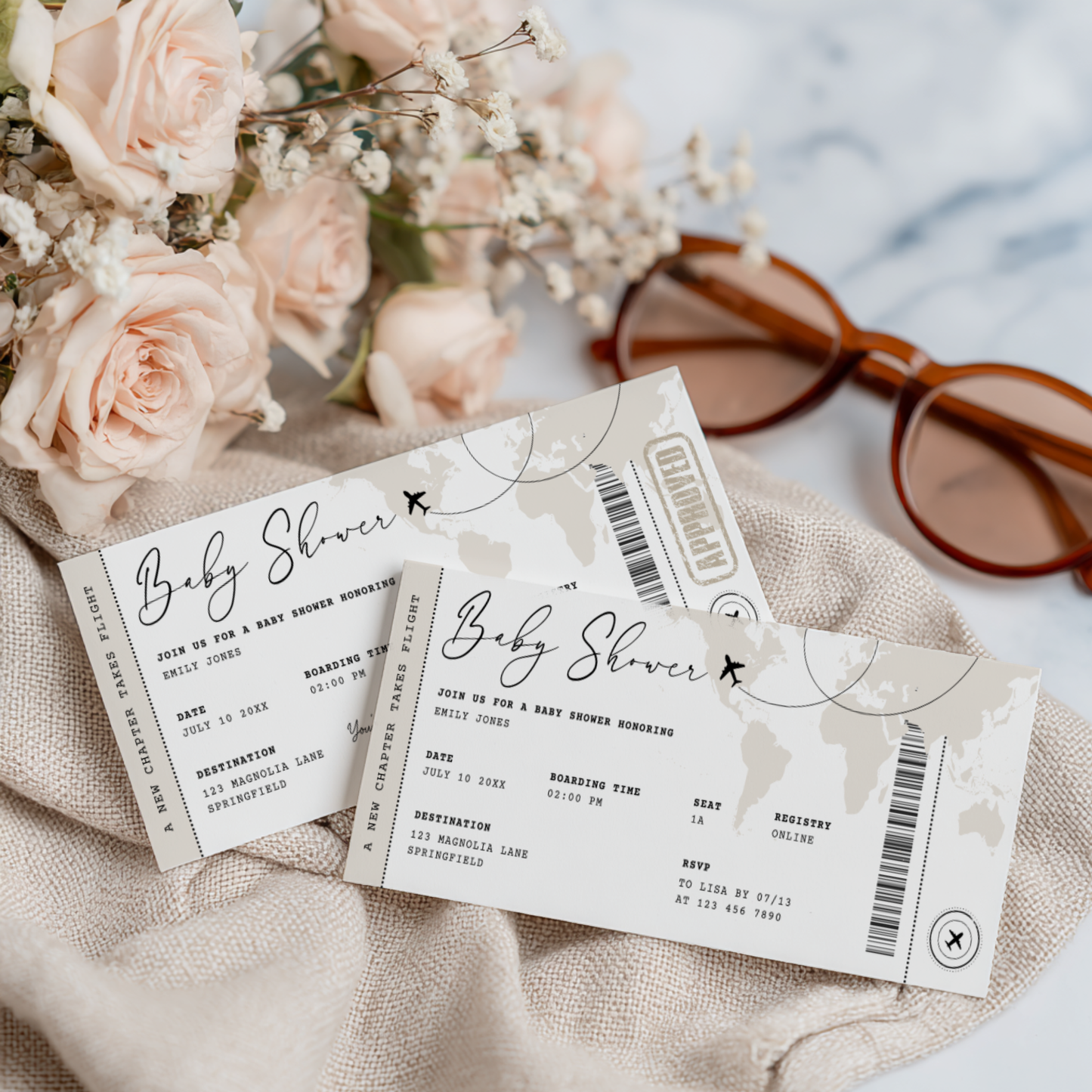 Boarding Pass Baby Shower Invitation Beige - A New Chapter Takes Flight BS281