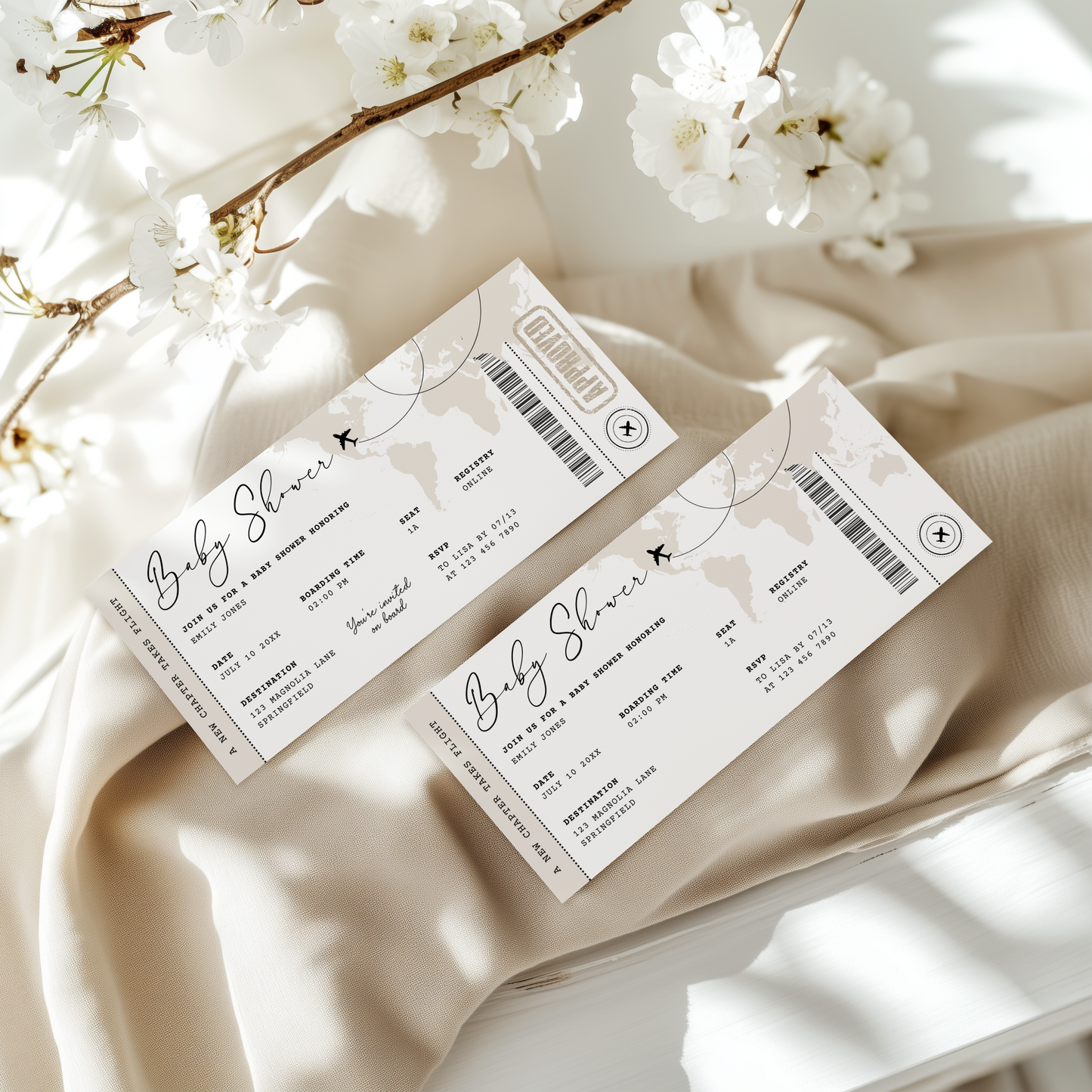 Boarding Pass Baby Shower Invitation Beige - A New Chapter Takes Flight BS281