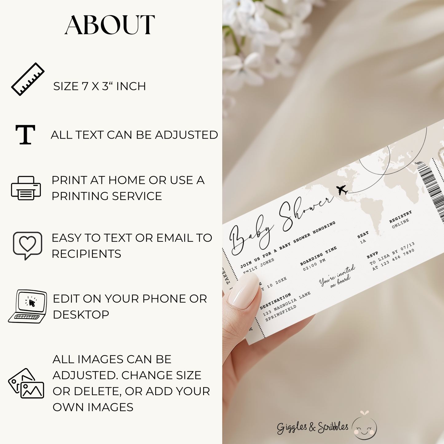 Boarding Pass Baby Shower Invitation Beige - A New Chapter Takes Flight BS281