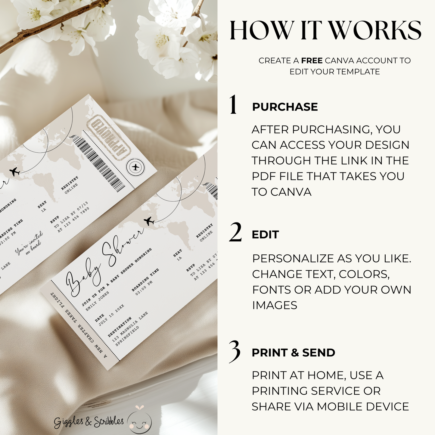Boarding Pass Baby Shower Invitation Beige - A New Chapter Takes Flight BS281