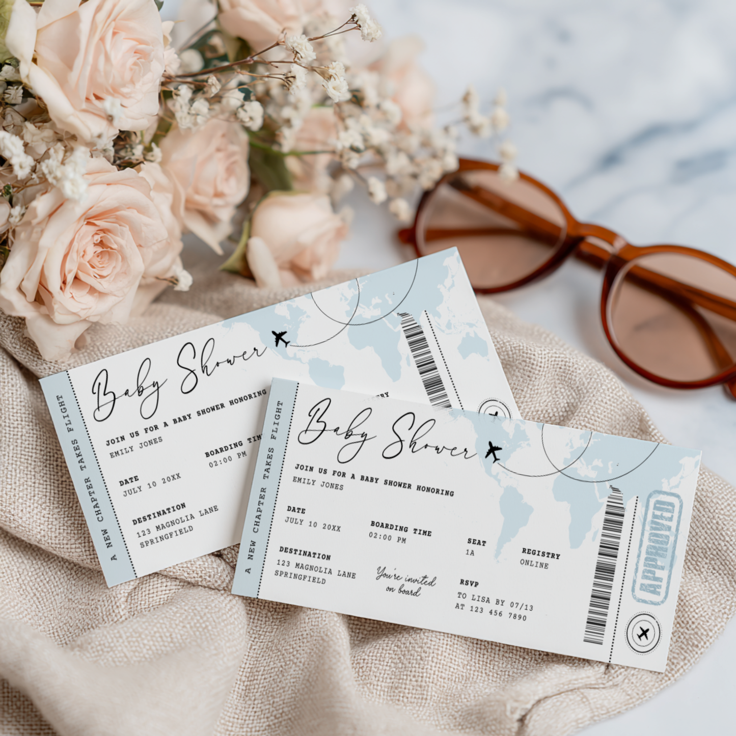 Blue Boarding Pass Baby Shower Invitation BS281