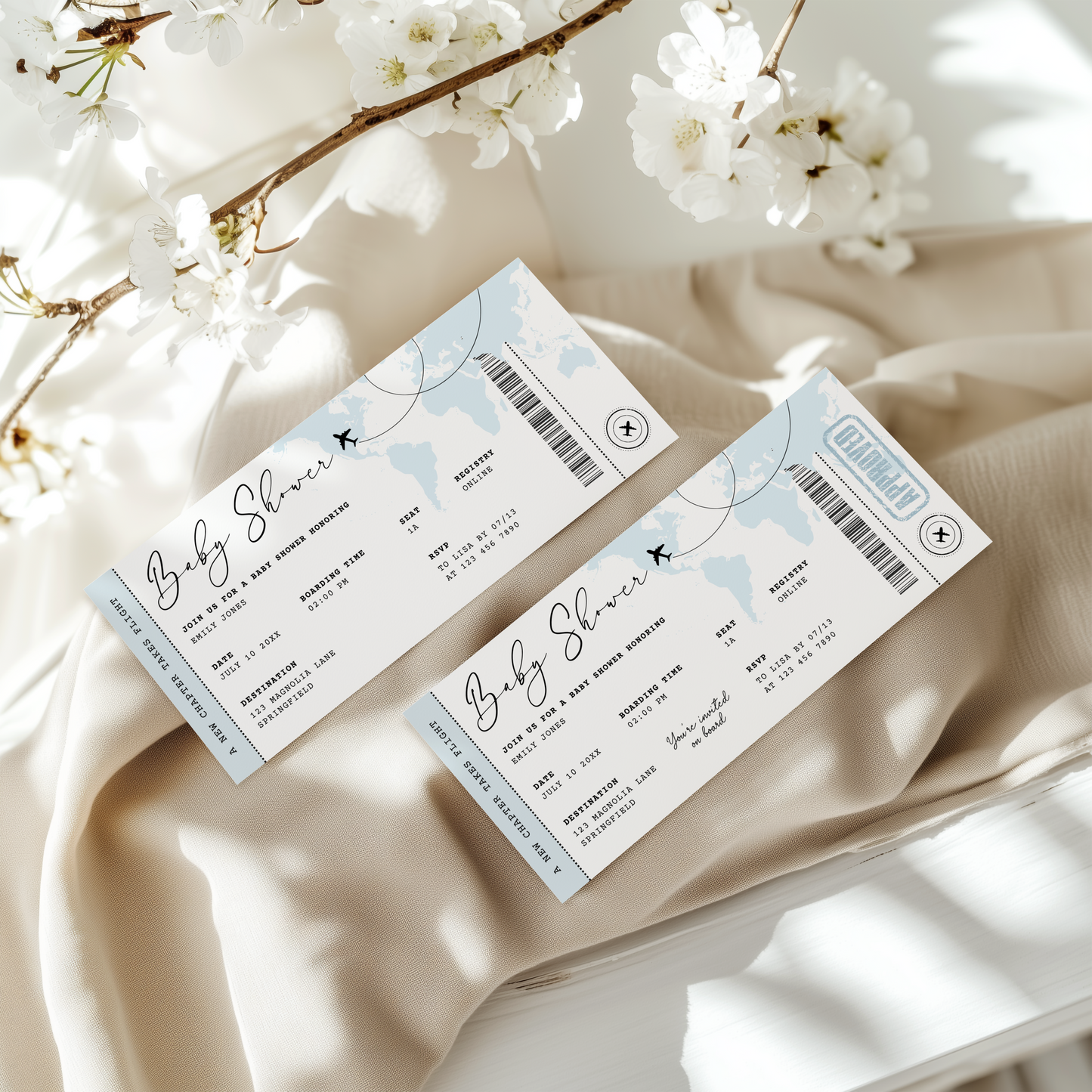 Blue Boarding Pass Baby Shower Invitation BS281