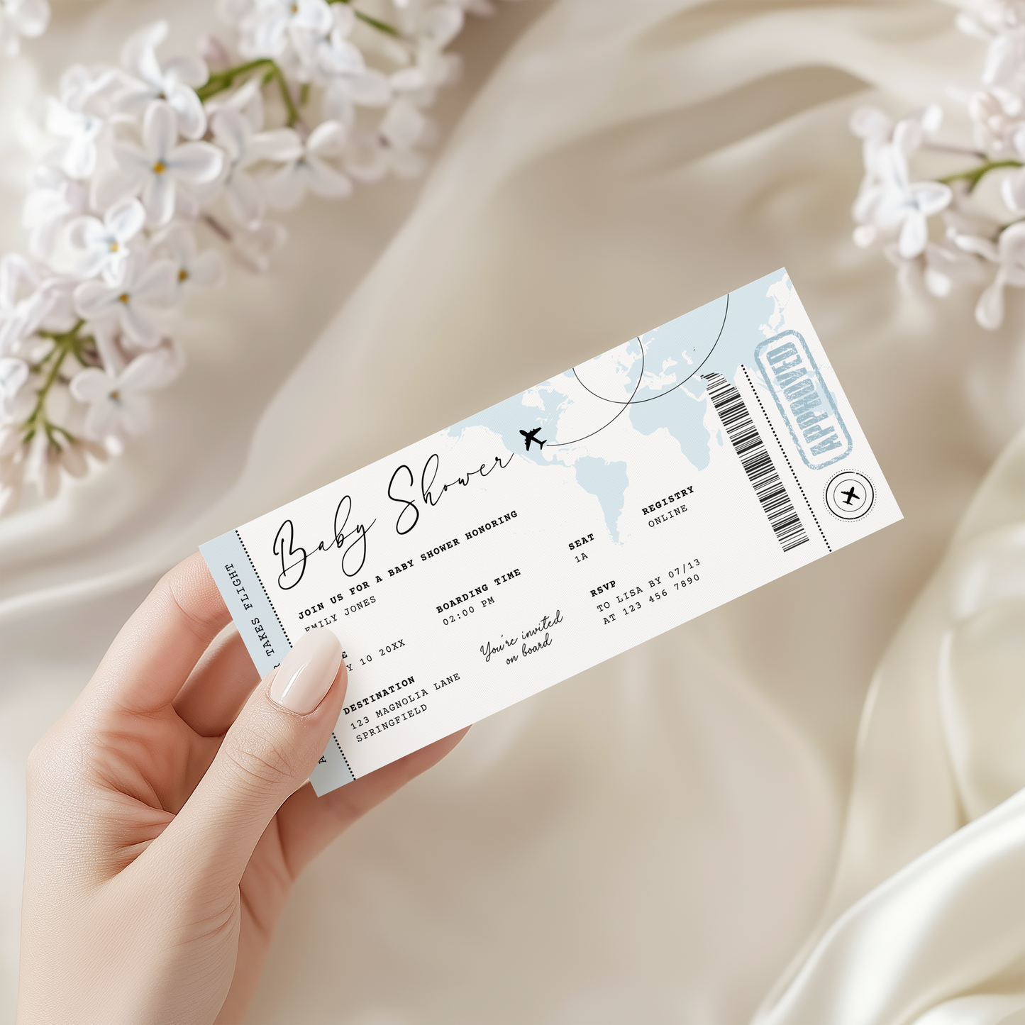 Blue Boarding Pass Baby Shower Invitation BS281