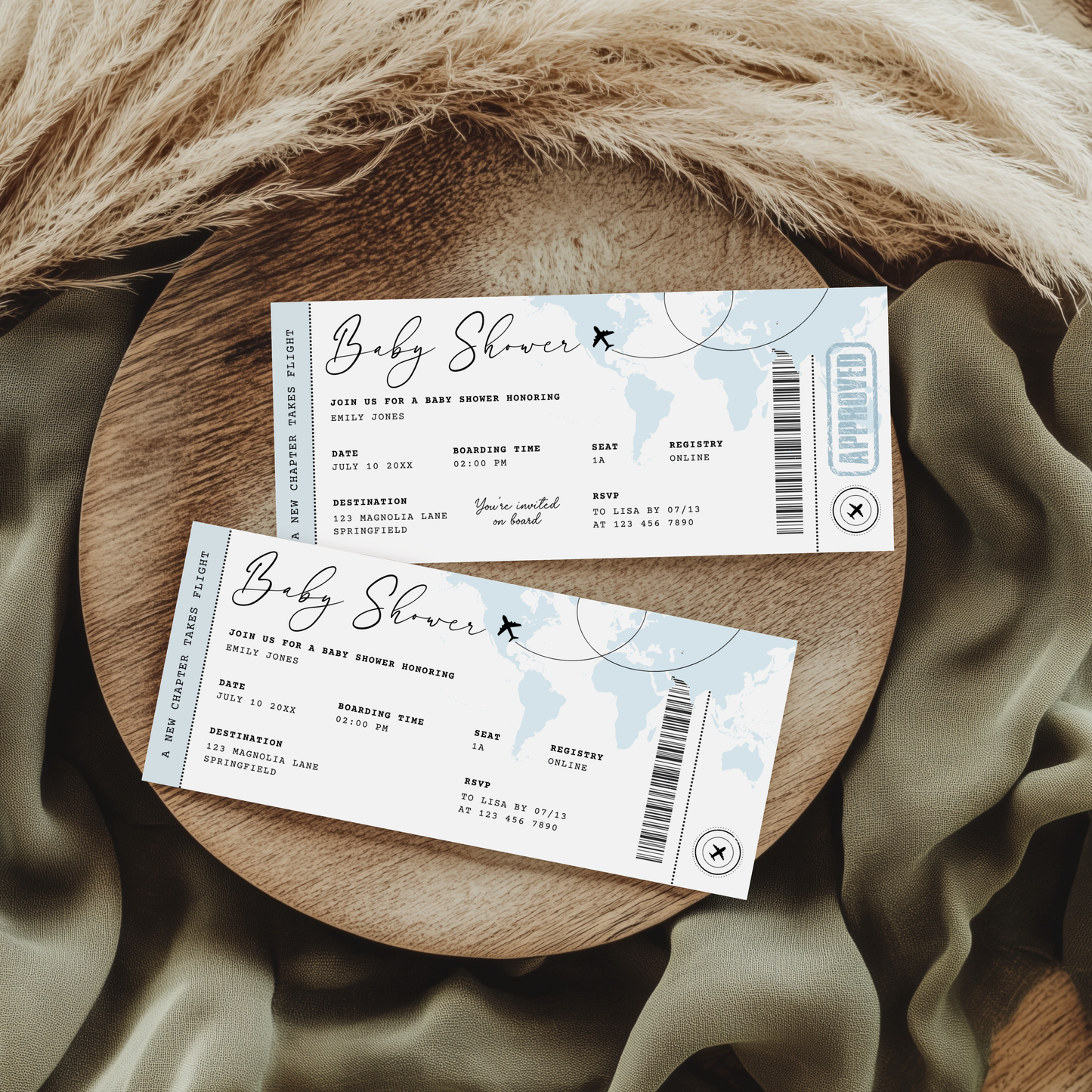 Blue Boarding Pass Baby Shower Invitation BS281