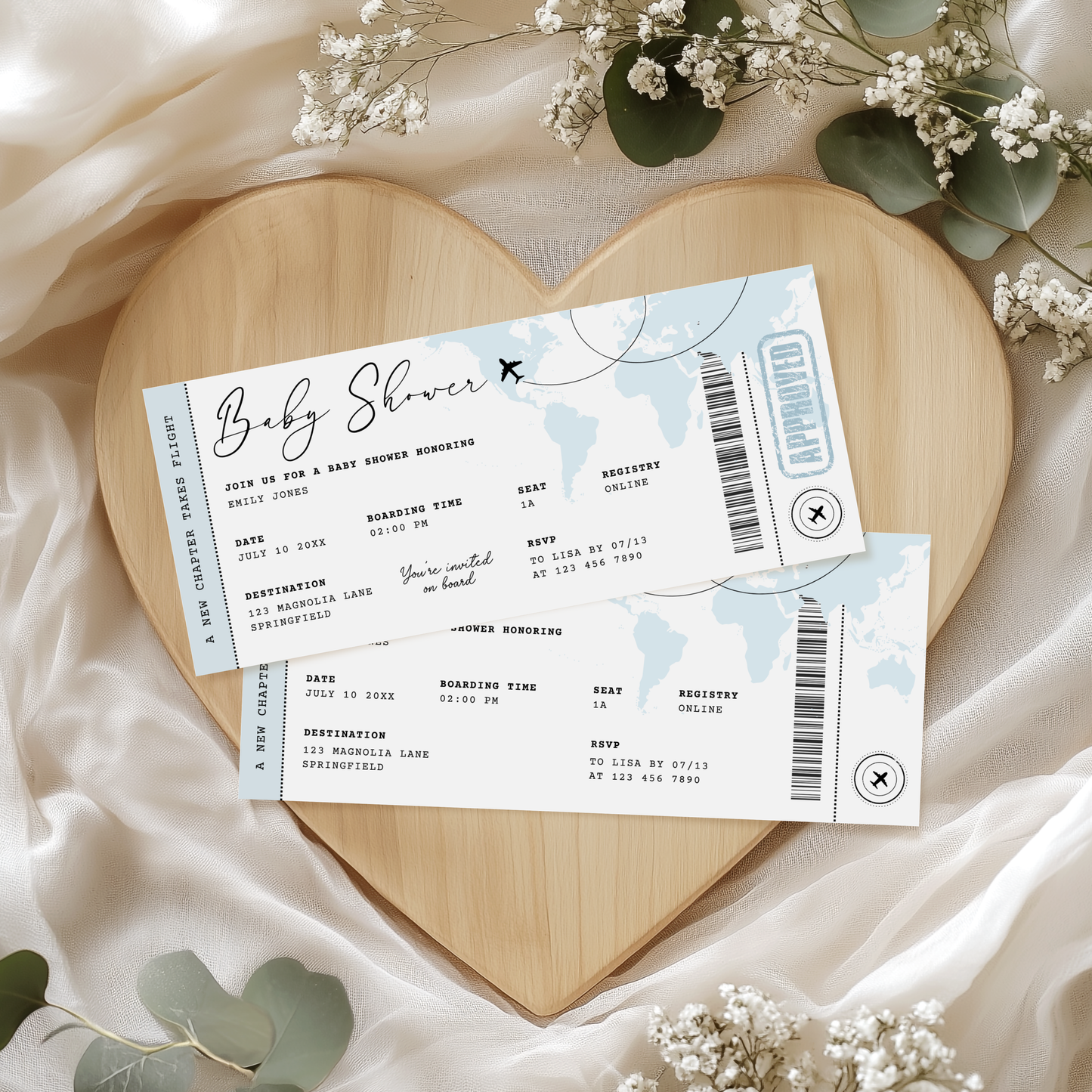 Blue Boarding Pass Baby Shower Invitation BS281