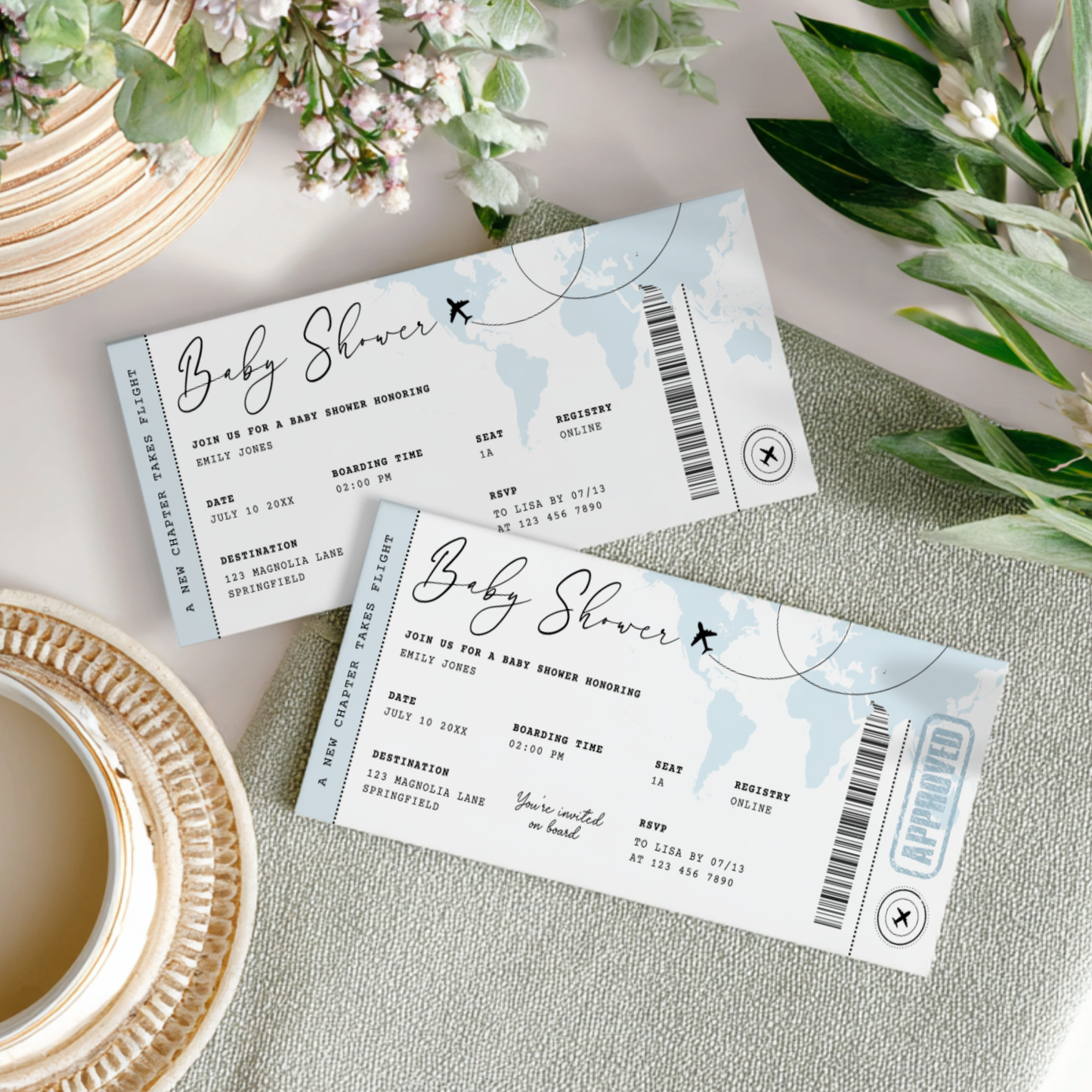 Blue Boarding Pass Baby Shower Invitation BS281