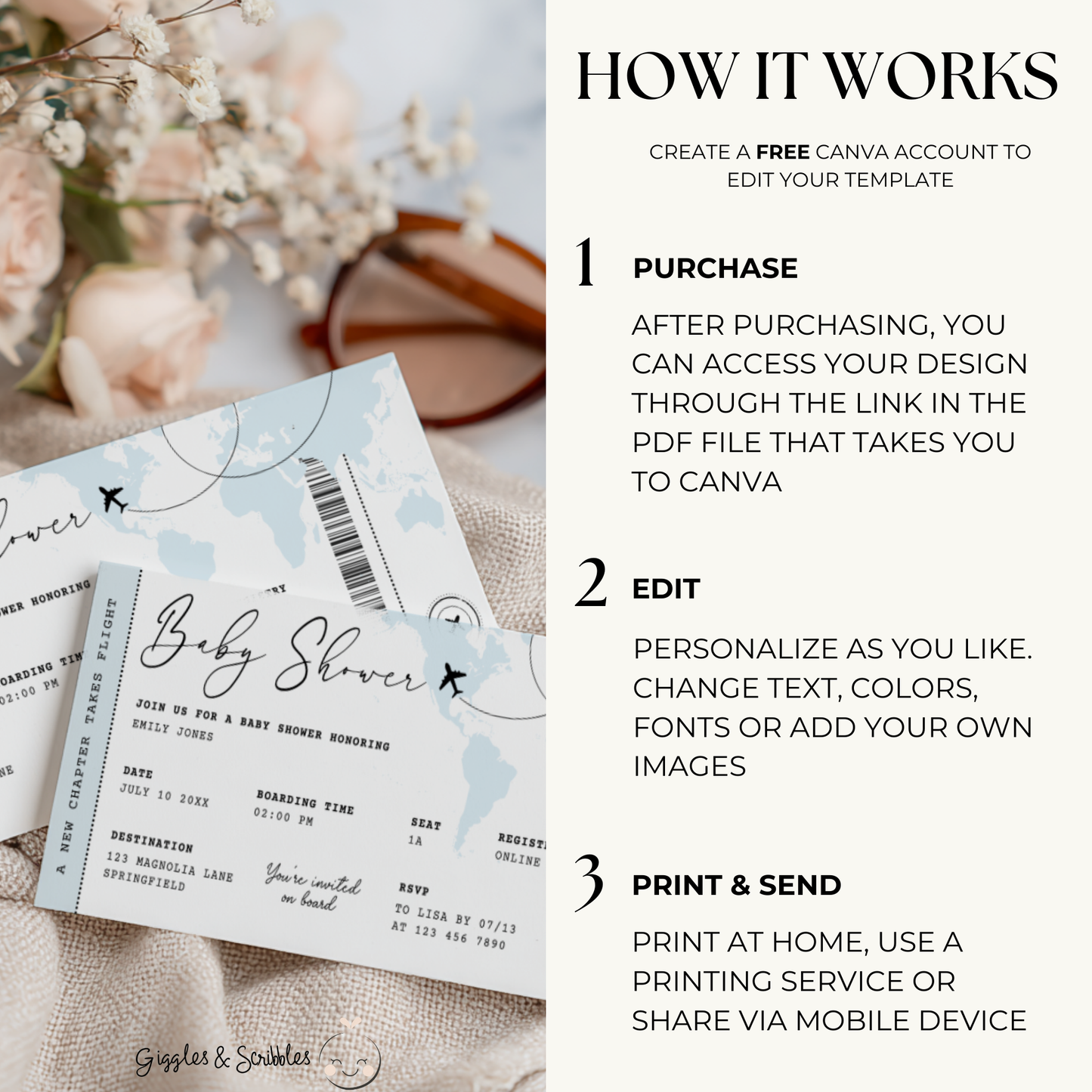 Blue Boarding Pass Baby Shower Invitation BS281