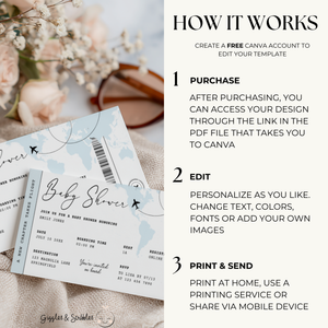 Blue Boarding Pass Baby Shower Invitation BS281