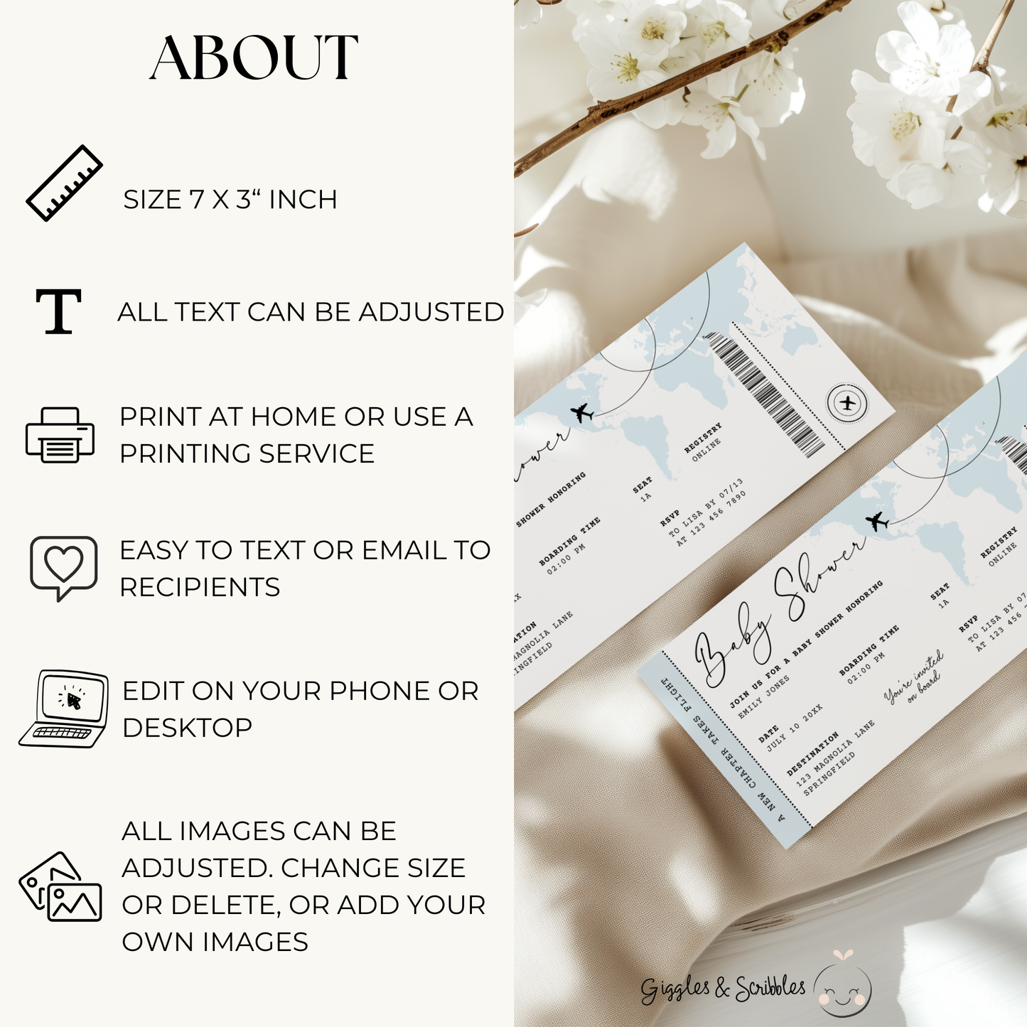 Blue Boarding Pass Baby Shower Invitation BS281