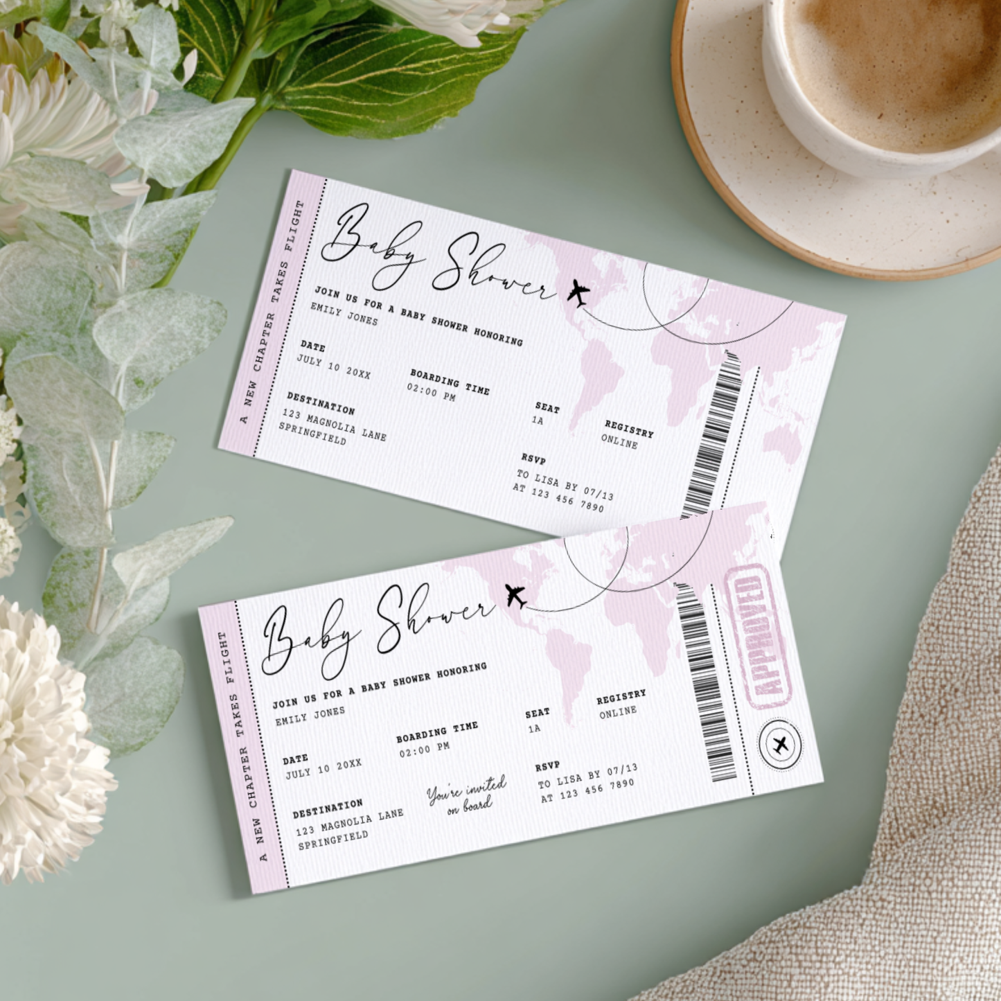 Pink Boarding Pass Baby Shower Invitation Girl BS281