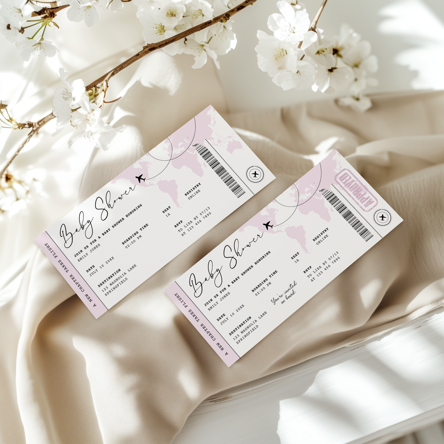Pink Boarding Pass Baby Shower Invitation Girl BS281