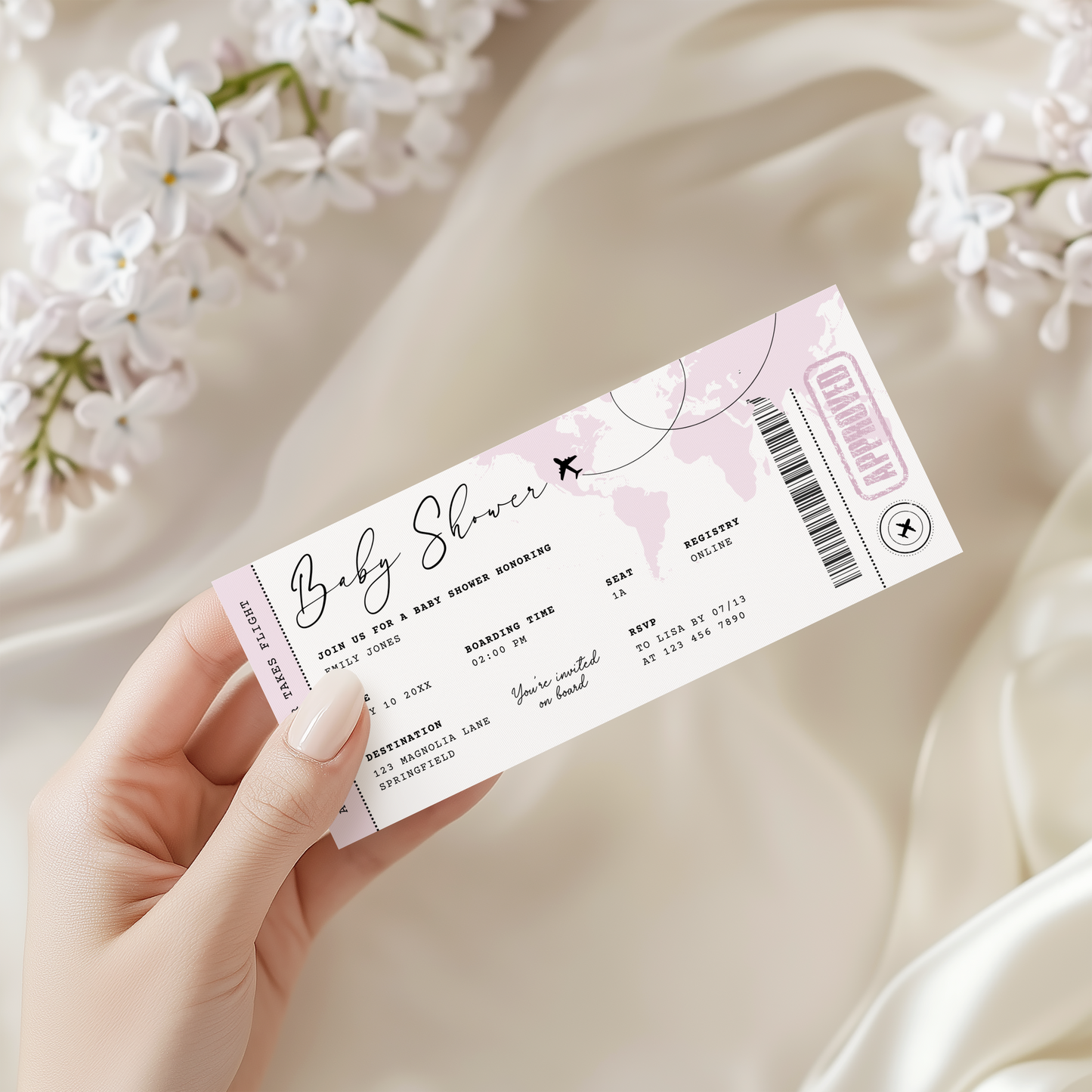 Pink Boarding Pass Baby Shower Invitation Girl BS281