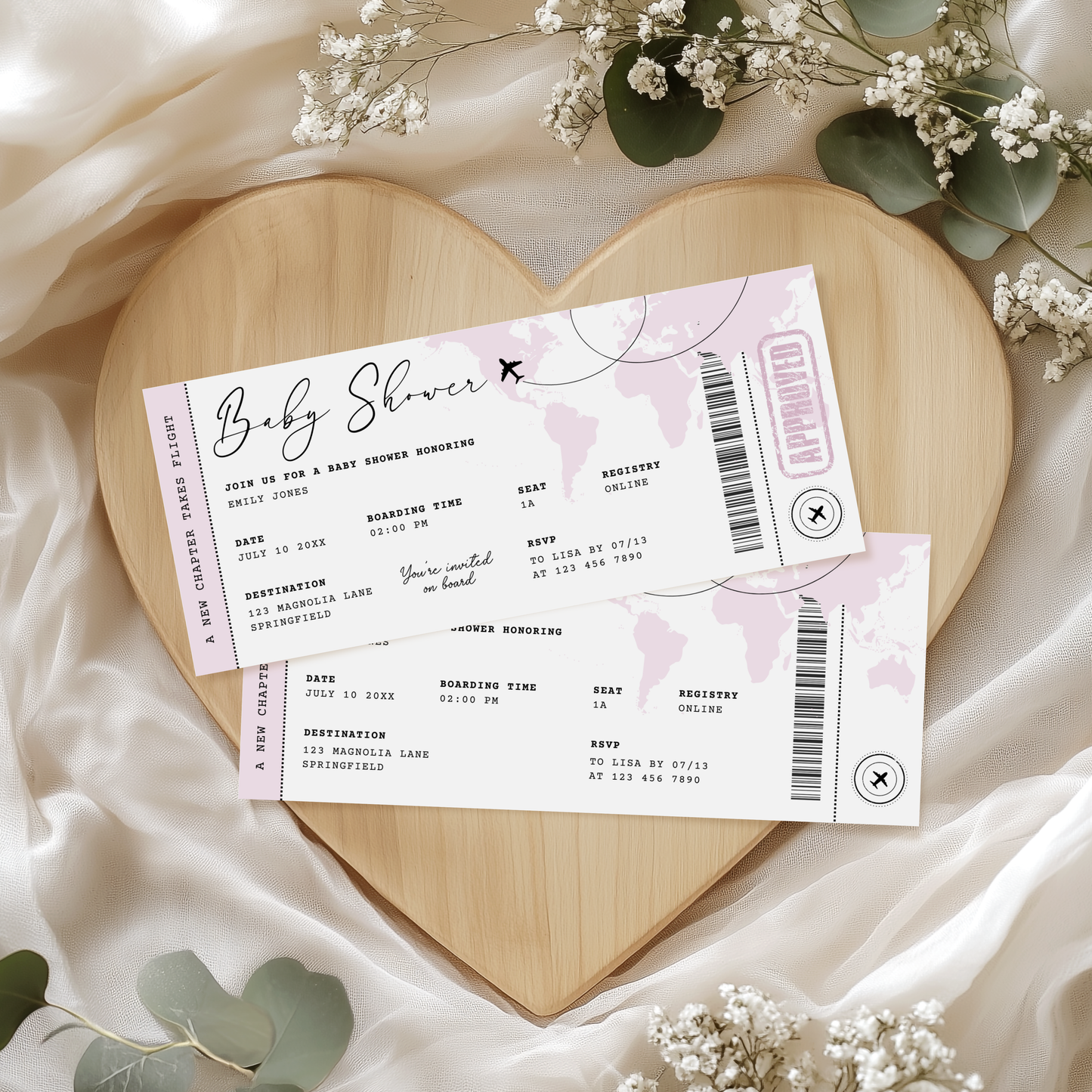 Pink Boarding Pass Baby Shower Invitation Girl BS281