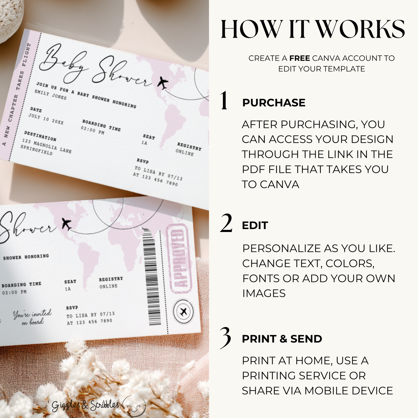 Pink Boarding Pass Baby Shower Invitation Girl BS281