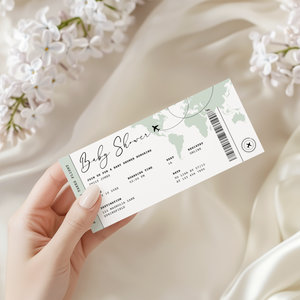 Sage Green Boarding Pass Baby Shower Invitation BS281
