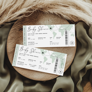 Sage Green Boarding Pass Baby Shower Invitation BS281