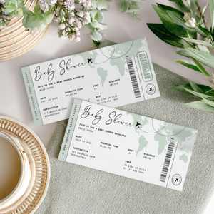 Sage Green Boarding Pass Baby Shower Invitation BS281