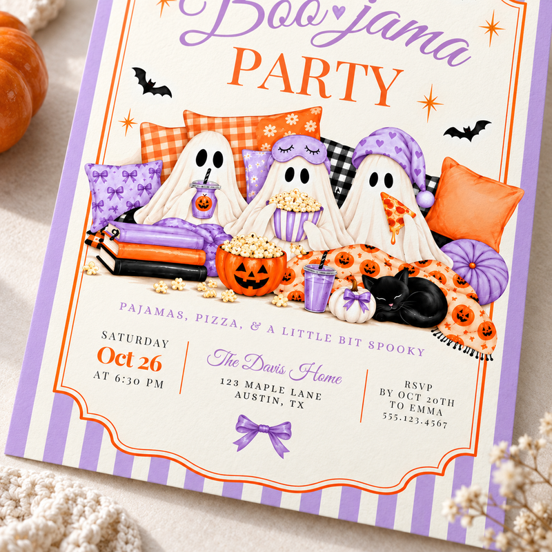 Boo-Jama Halloween Pajama Party Invitation L171
