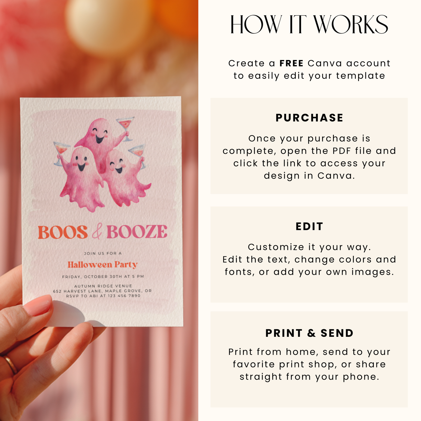 Pink Boos and Booze Halloween Party Invitation L13