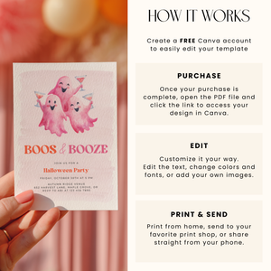 Pink Boos and Booze Halloween Party Invitation L13