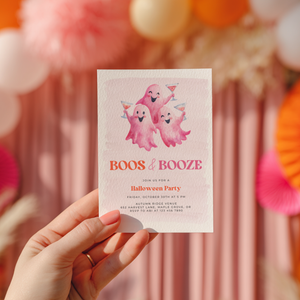 Pink Boos and Booze Halloween Party Invitation L13