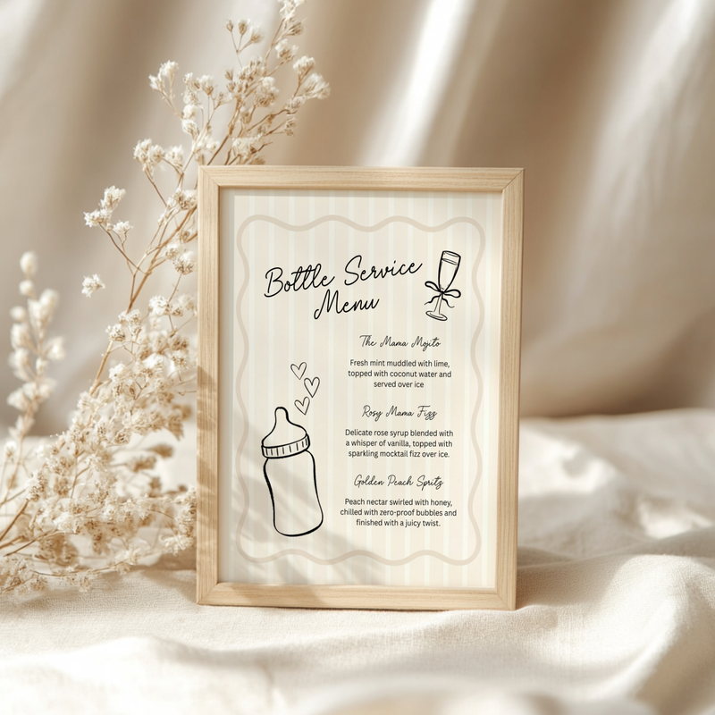 Beige Bottle Service Menu Baby Shower Sign BS278