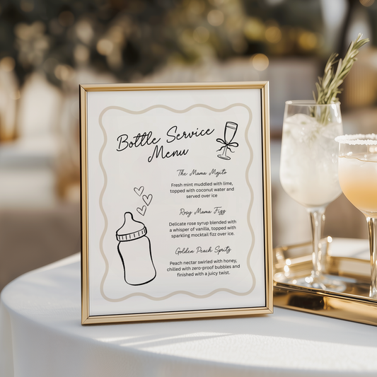 Beige Bottle Service Menu Baby Shower Sign BS278