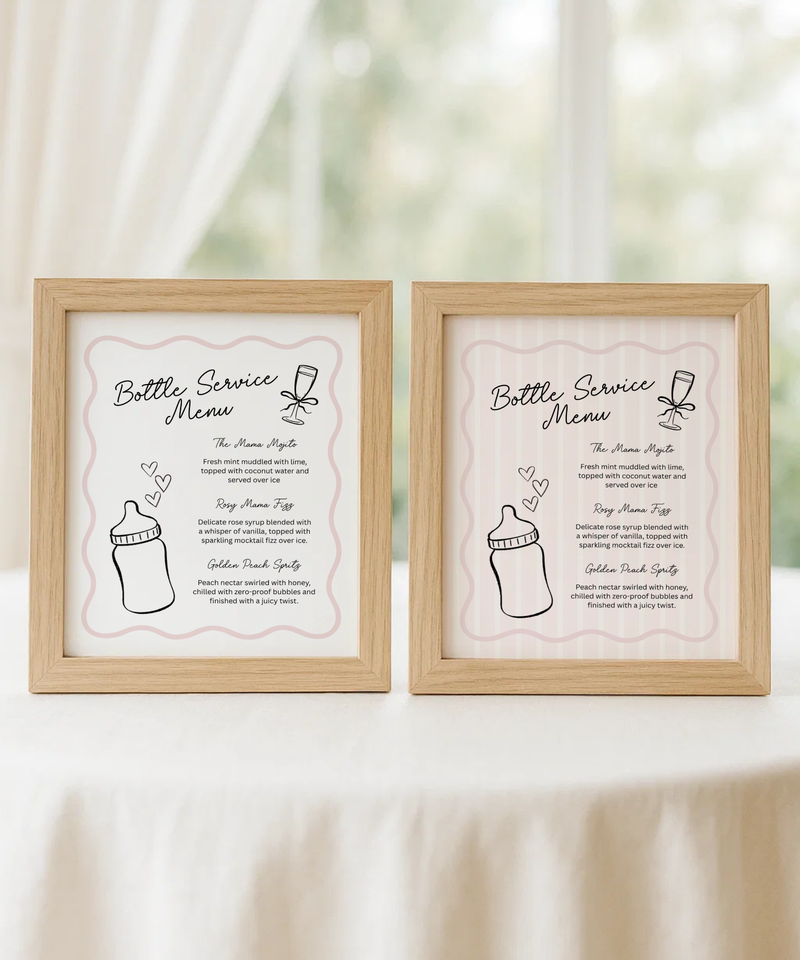 Bottle Service Menu Baby Shower Sign Dusty Pink Drink Station BS278