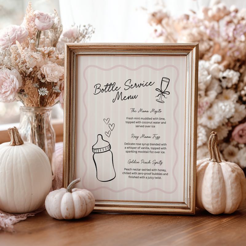 Bottle Service Menu Baby Shower Sign Dusty Pink Drink Station BS278