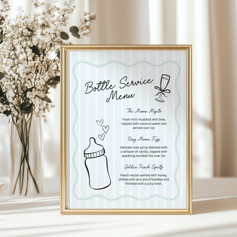 Blue Bottle Service Menu Baby Shower Sign BS278