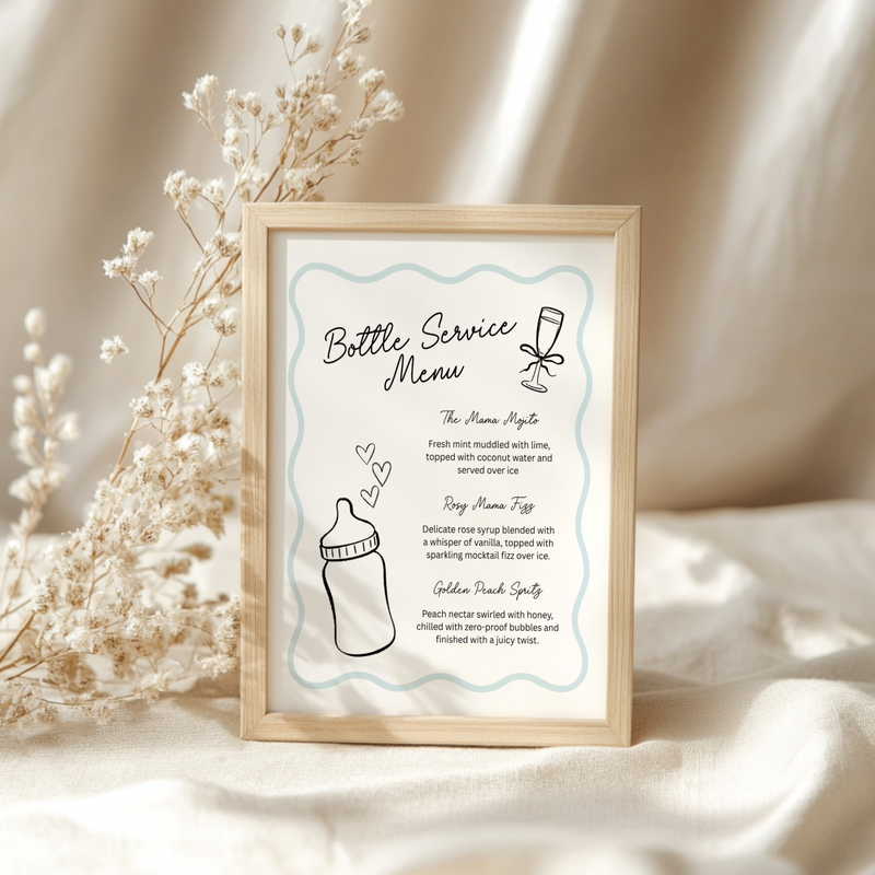 Blue Bottle Service Menu Baby Shower Sign BS278