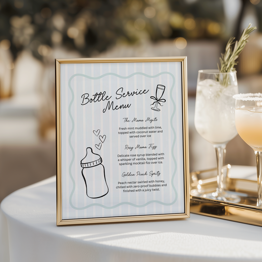 Blue Bottle Service Menu Baby Shower Sign BS278