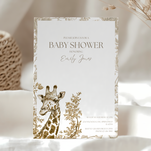 Baby Shower Invitation Bundle - Beige Safari Chinoiserie Giraffe BS15