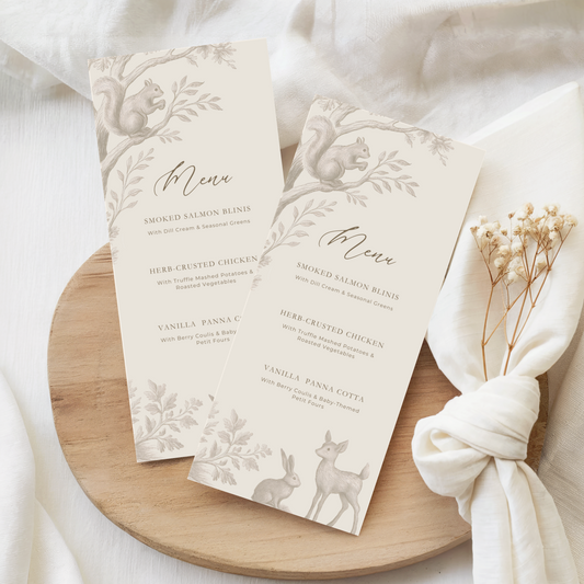Brown Toile Woodland Menu Card BS255