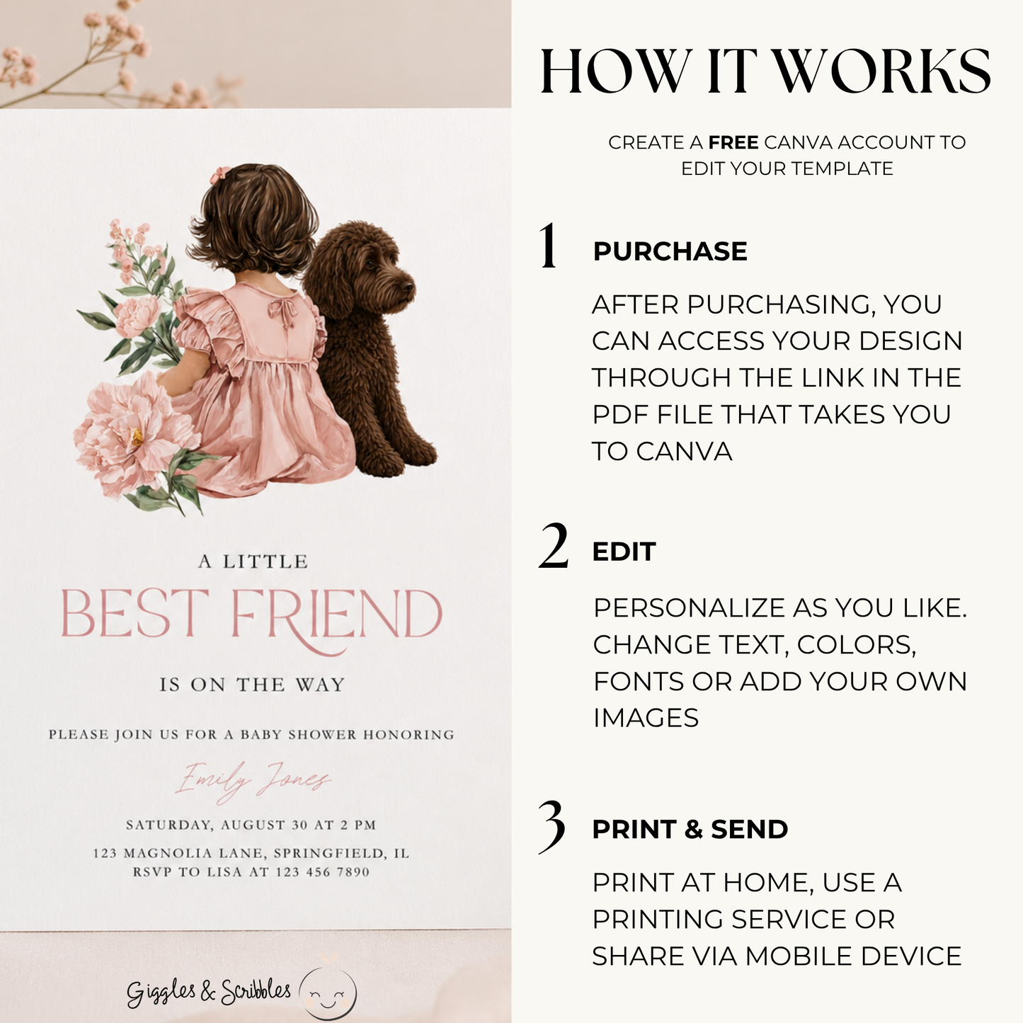 Dark Brown Labradoodle Baby Shower Invitation BS291