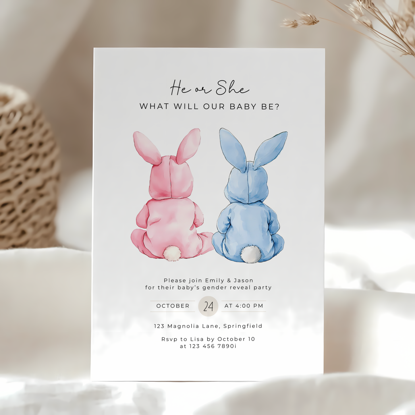 Bunny Gender Reveal Invitation BS290