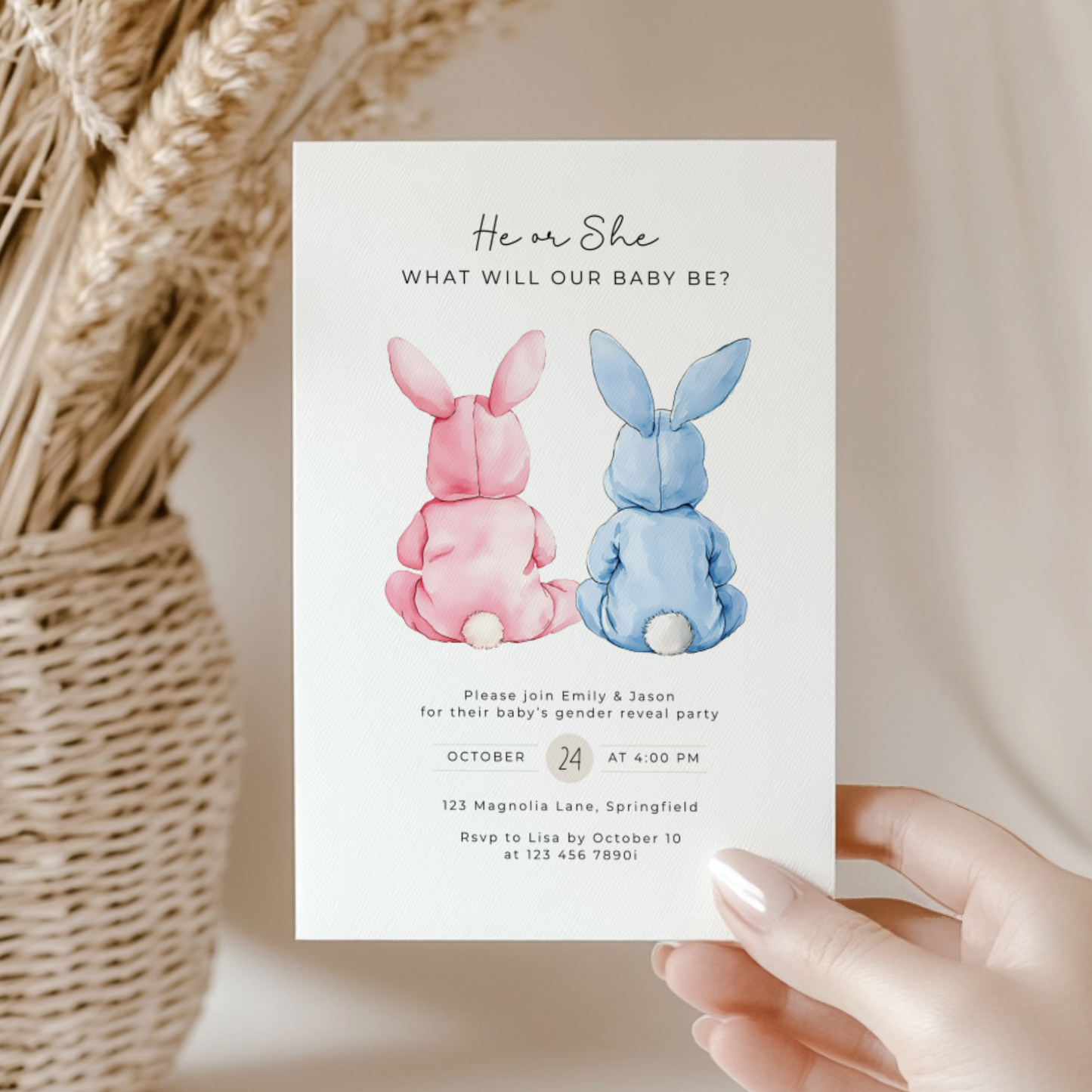 Bunny Gender Reveal Invitation BS290