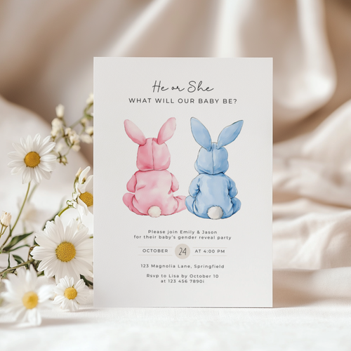 Bunny Gender Reveal Invitation BS290