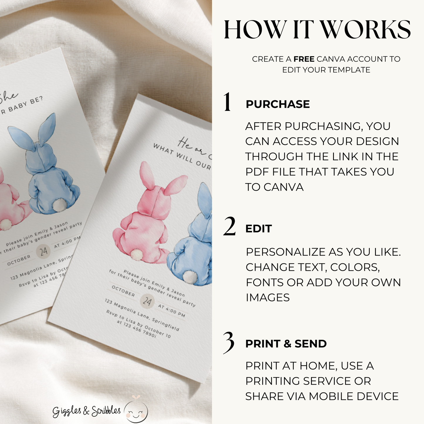 Bunny Gender Reveal Invitation BS290