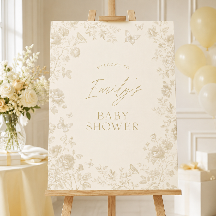 Butter Yellow Baby Shower Welcome Sign - Toile de Jouy BS187