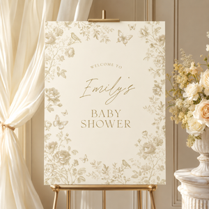 Butter Yellow Baby Shower Welcome Sign - Toile de Jouy BS187