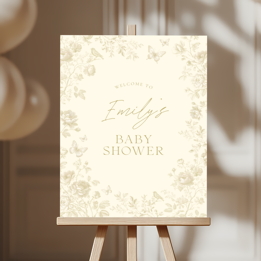 Baby Shower Welcome Sign - Butter Yellow Elegant Toile de Jouy BS187