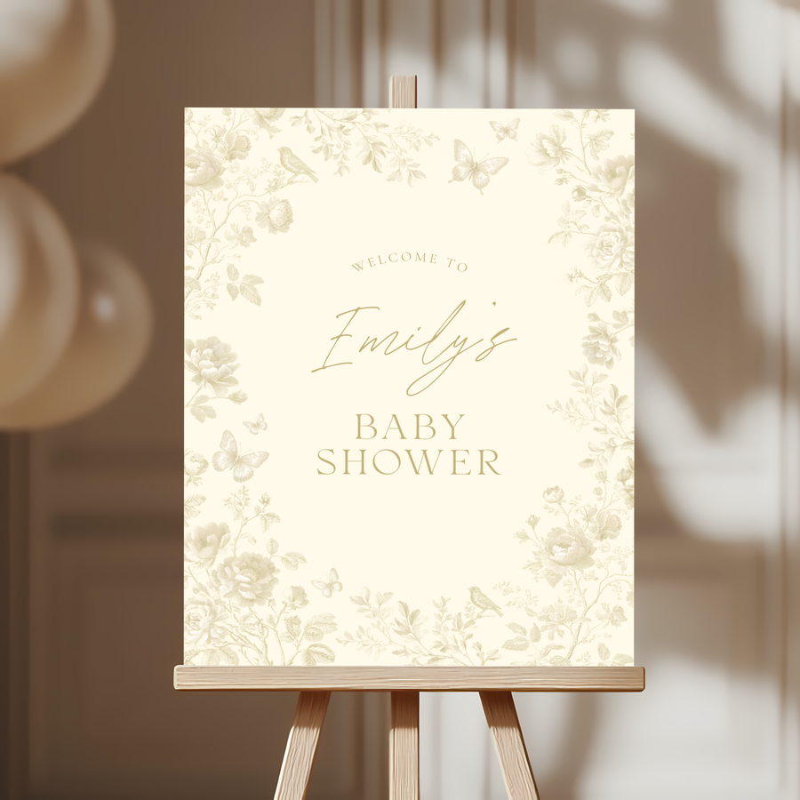 Baby Shower Welcome Sign - Butter Yellow Elegant Toile de Jouy BS187