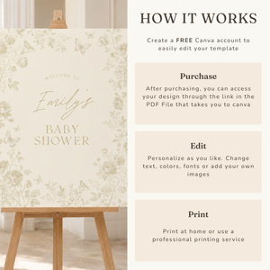 Butter Yellow Baby Shower Welcome Sign - Toile de Jouy BS187