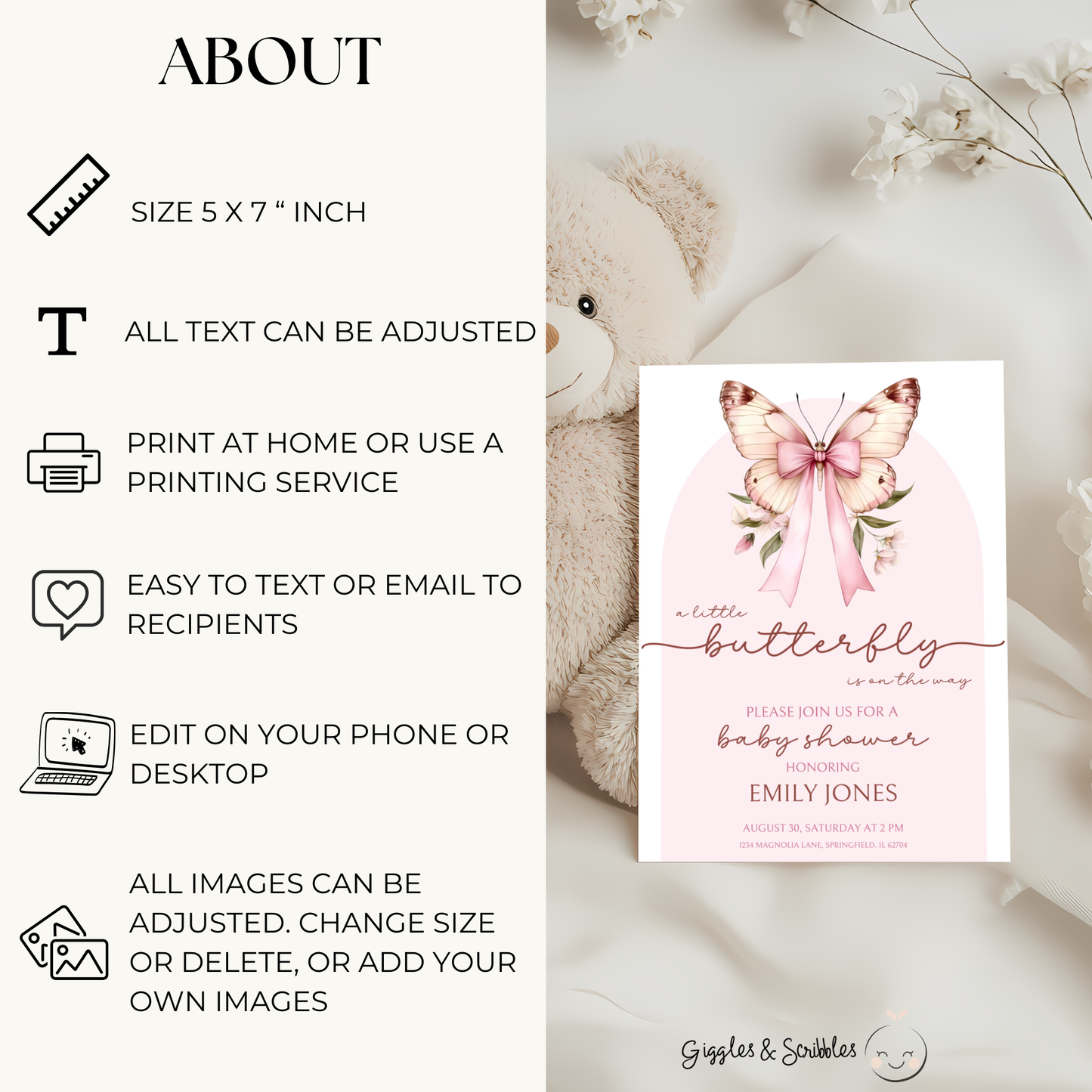 Baby Shower Invitation - Pink Butterfly BS39