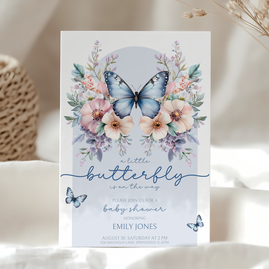 Baby Shower Invitation - Blue Butterfly BS40